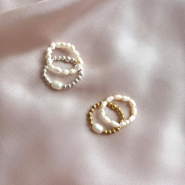 Load image into Gallery viewer, Double Pearl Ring Stack
